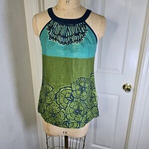 Aryeh Navy Green Batik Halter Top Side Zip L‎